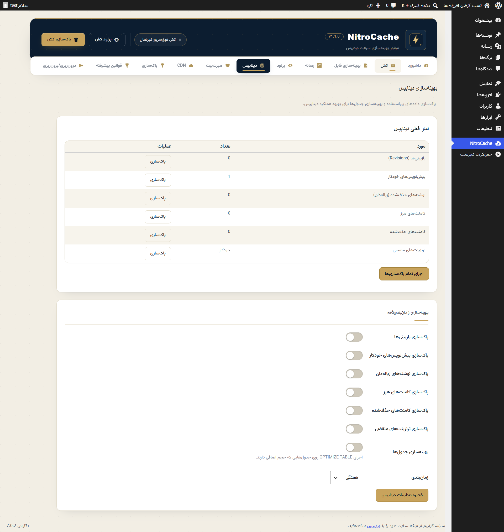 تب دیتابیس NitroCache: پاک‌سازی و بهینه‌سازی جداول